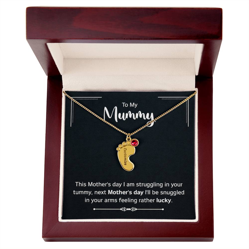 To My Mummy Next Mother's Day Personalised Baby Feet Birthstone Necklace