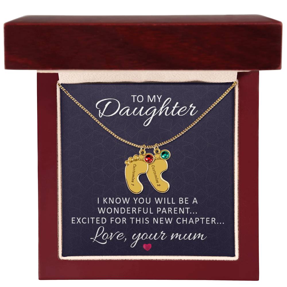 To My Daughter Wonderful Parent Personalised Baby Feet Birthstone Necklace
