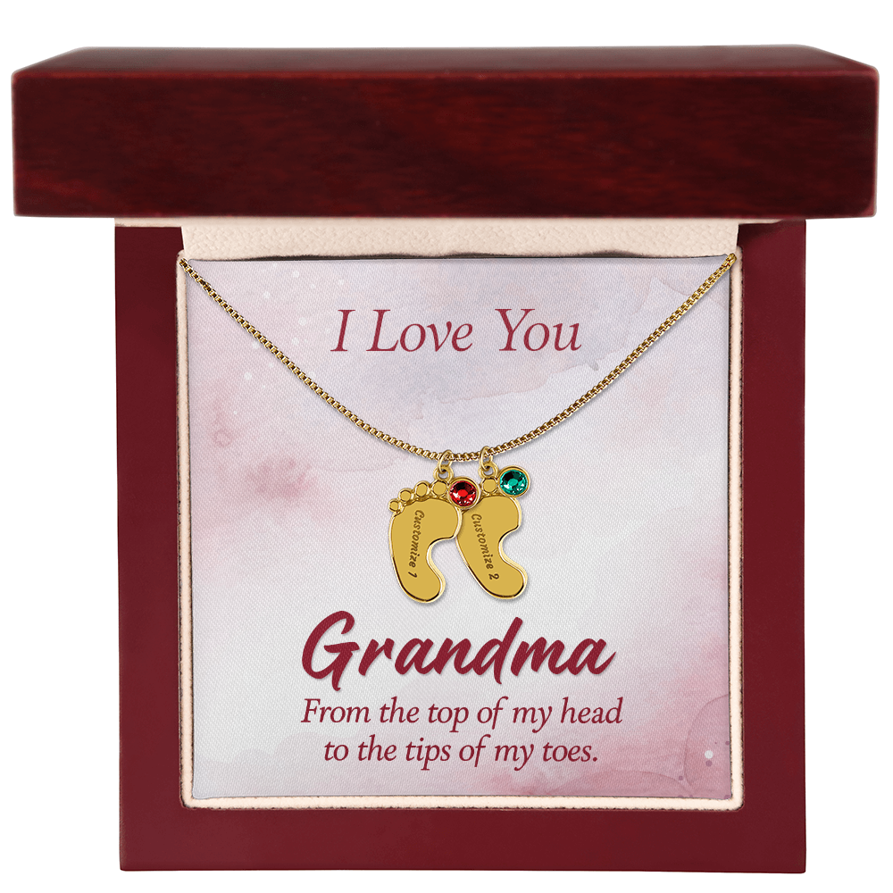 I Love You Grandma From Head to Toes Personalised Baby Feet Birthstone Necklace