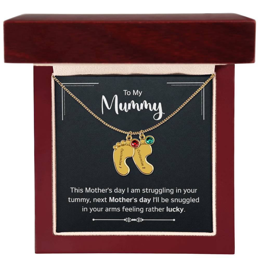 To My Mummy Next Mother's Day Personalised Baby Feet Birthstone Necklace