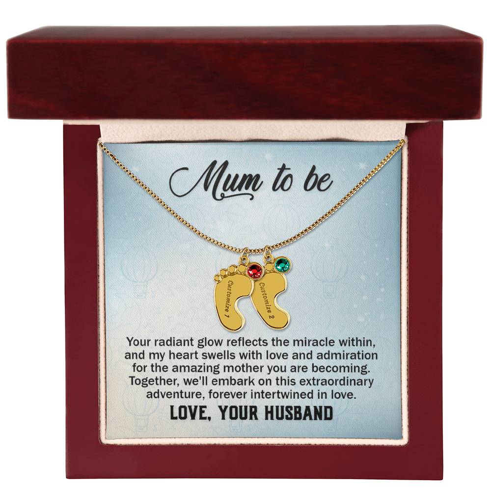 Mum to Be From Husband Personalised Baby Feet Birthstone Necklace