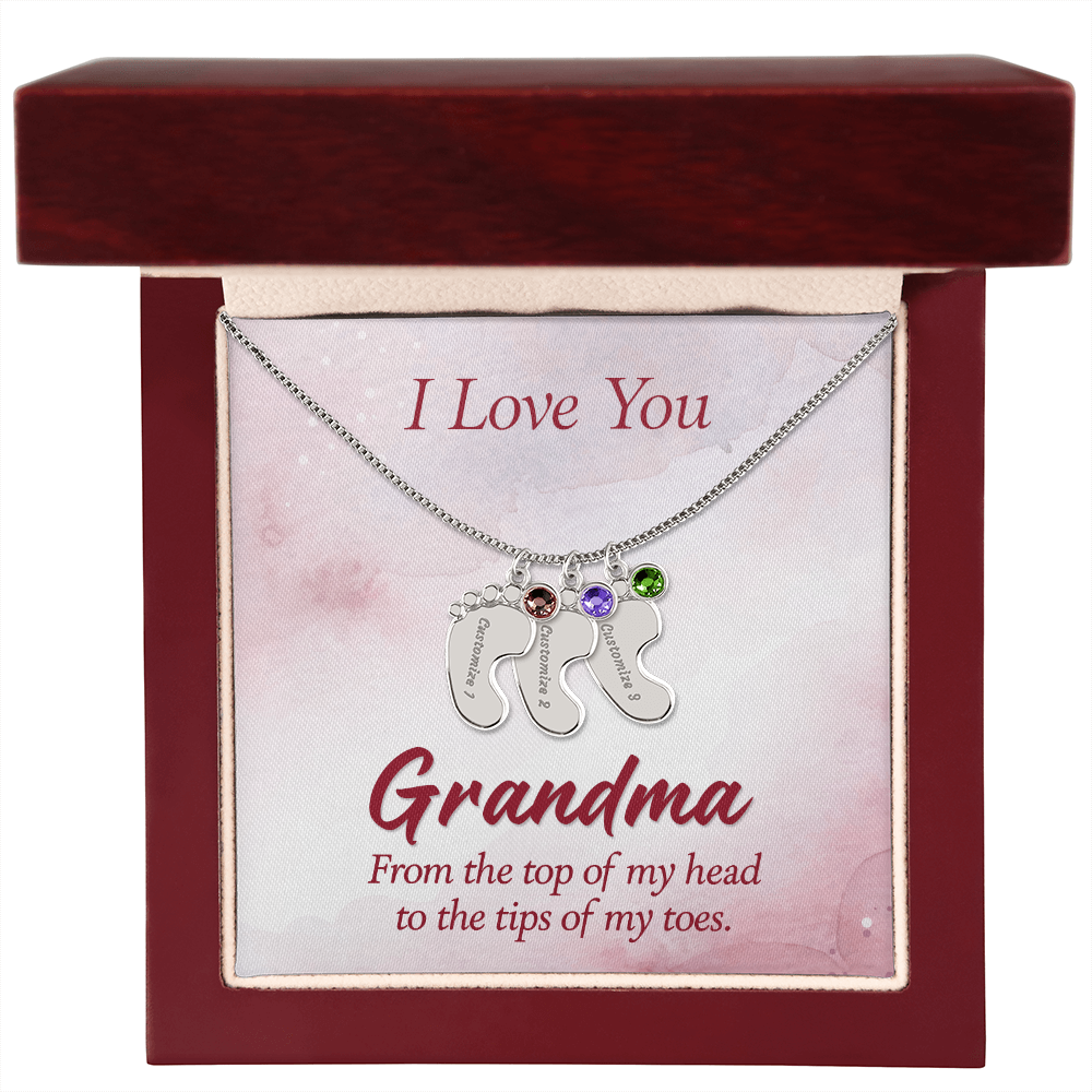 I Love You Grandma From Head to Toes Personalised Baby Feet Birthstone Necklace