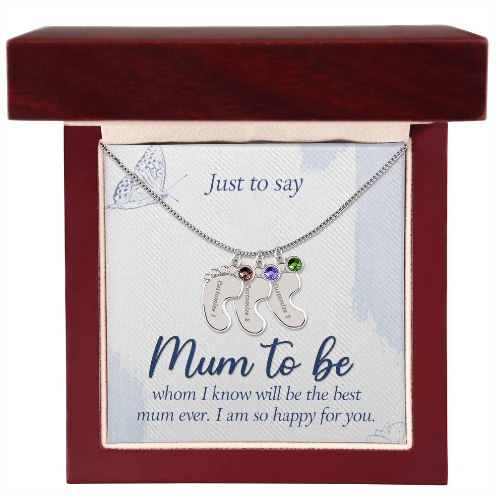 Just to Say Mum to Be Personalised Baby Feet Birthstone Necklace