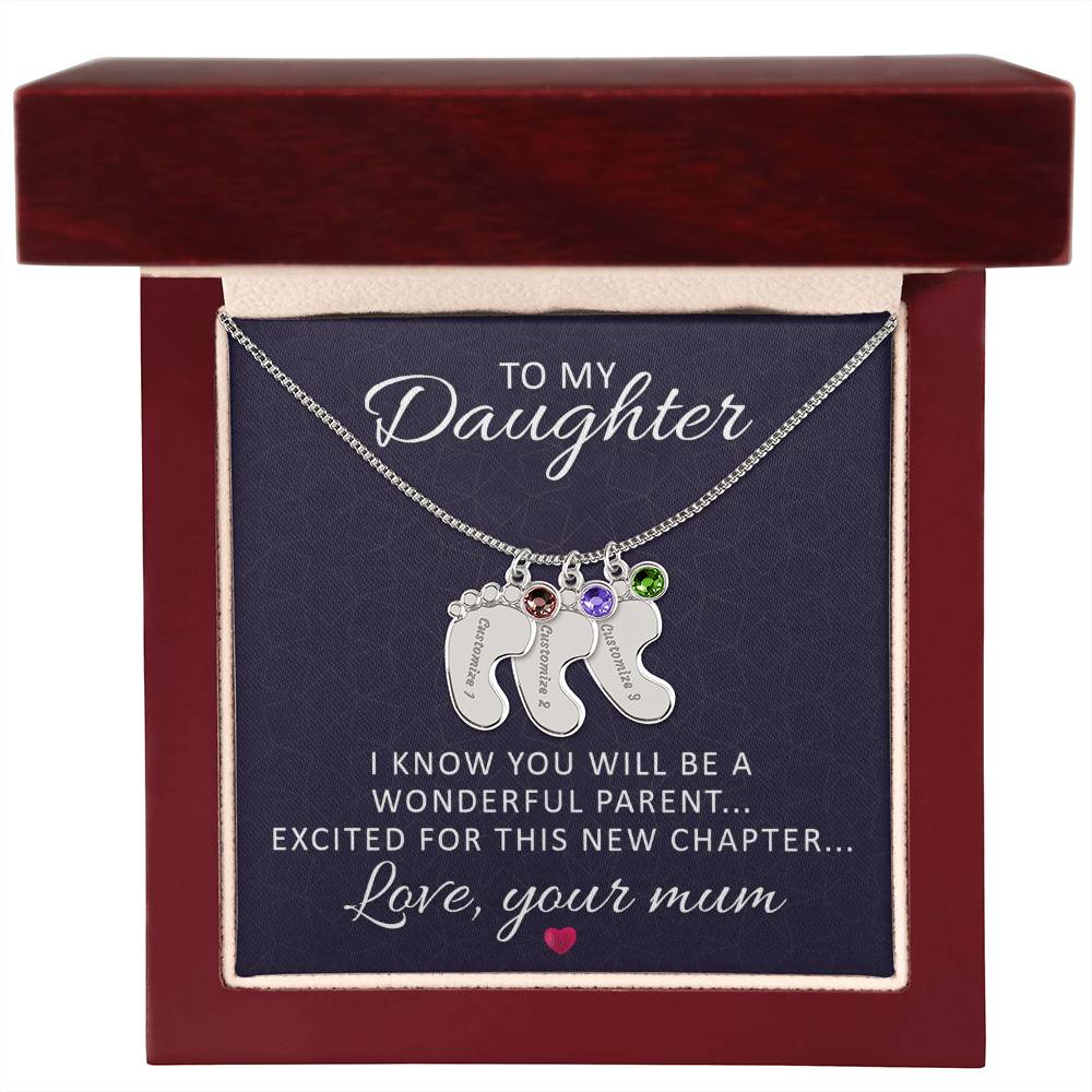 To My Daughter Wonderful Parent Personalised Baby Feet Birthstone Necklace