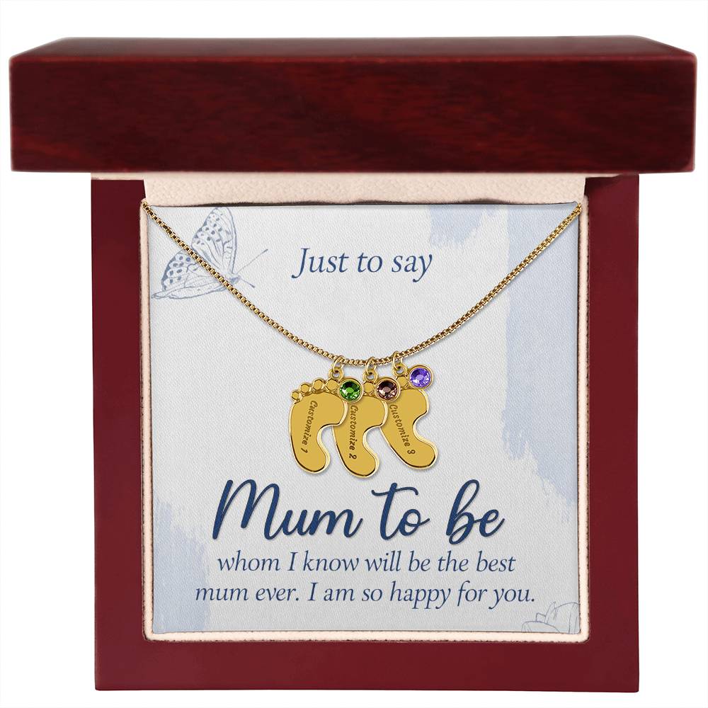 Just to Say Mum to Be Personalised Baby Feet Birthstone Necklace