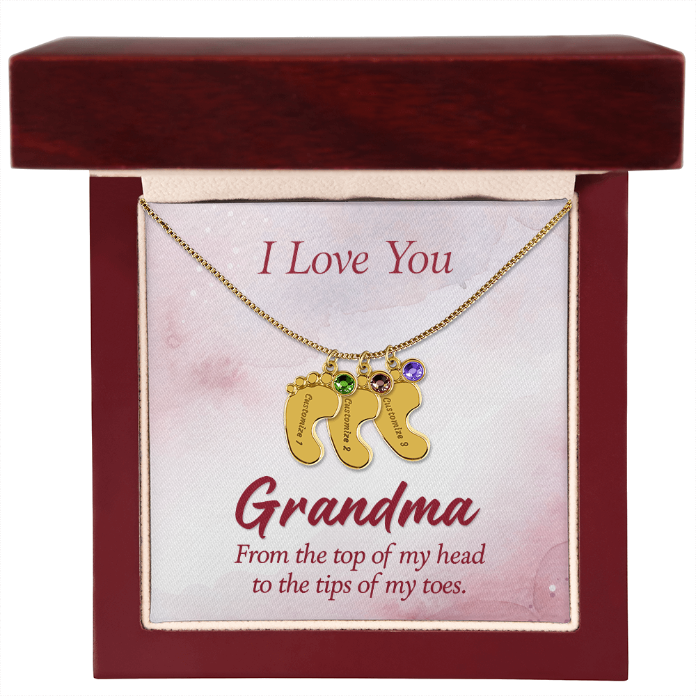I Love You Grandma From Head to Toes Personalised Baby Feet Birthstone Necklace