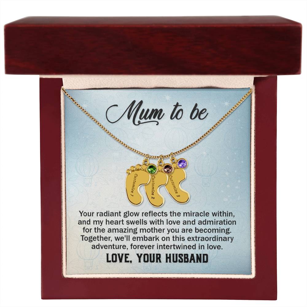 Mum to Be From Husband Personalised Baby Feet Birthstone Necklace