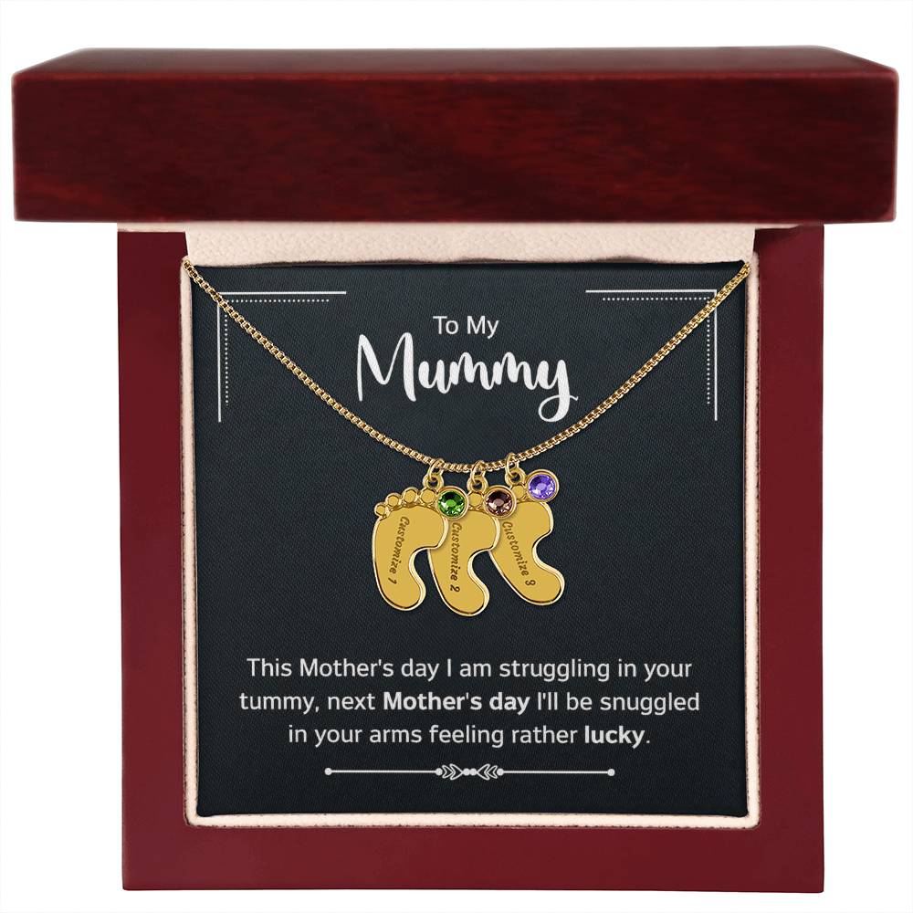 To My Mummy Next Mother's Day Personalised Baby Feet Birthstone Necklace