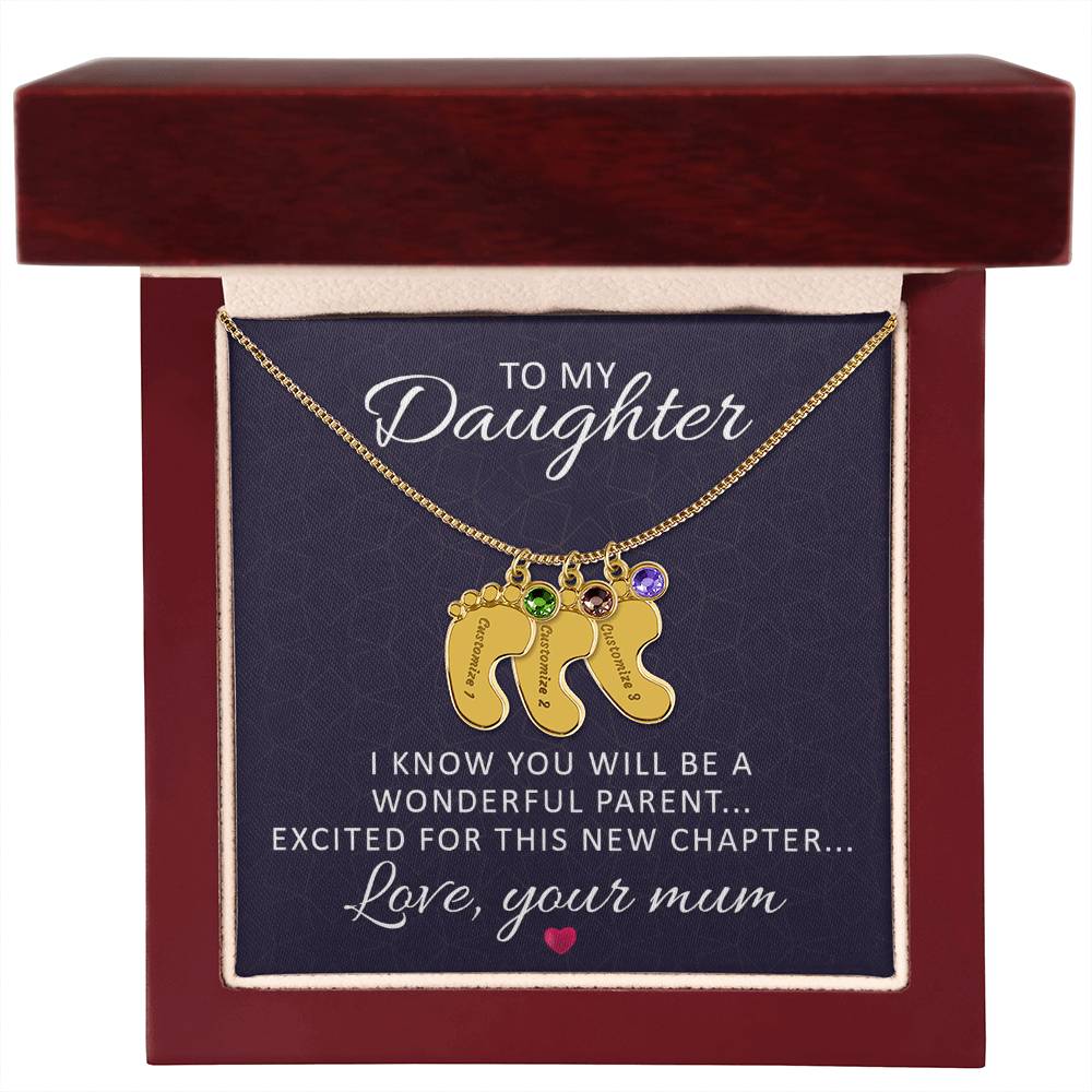 To My Daughter Wonderful Parent Personalised Baby Feet Birthstone Necklace