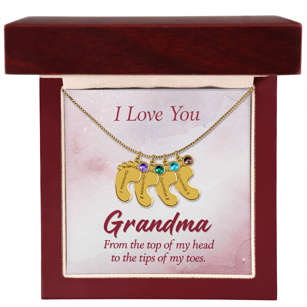 I Love You Grandma From Head to Toes Personalised Baby Feet Birthstone Necklace