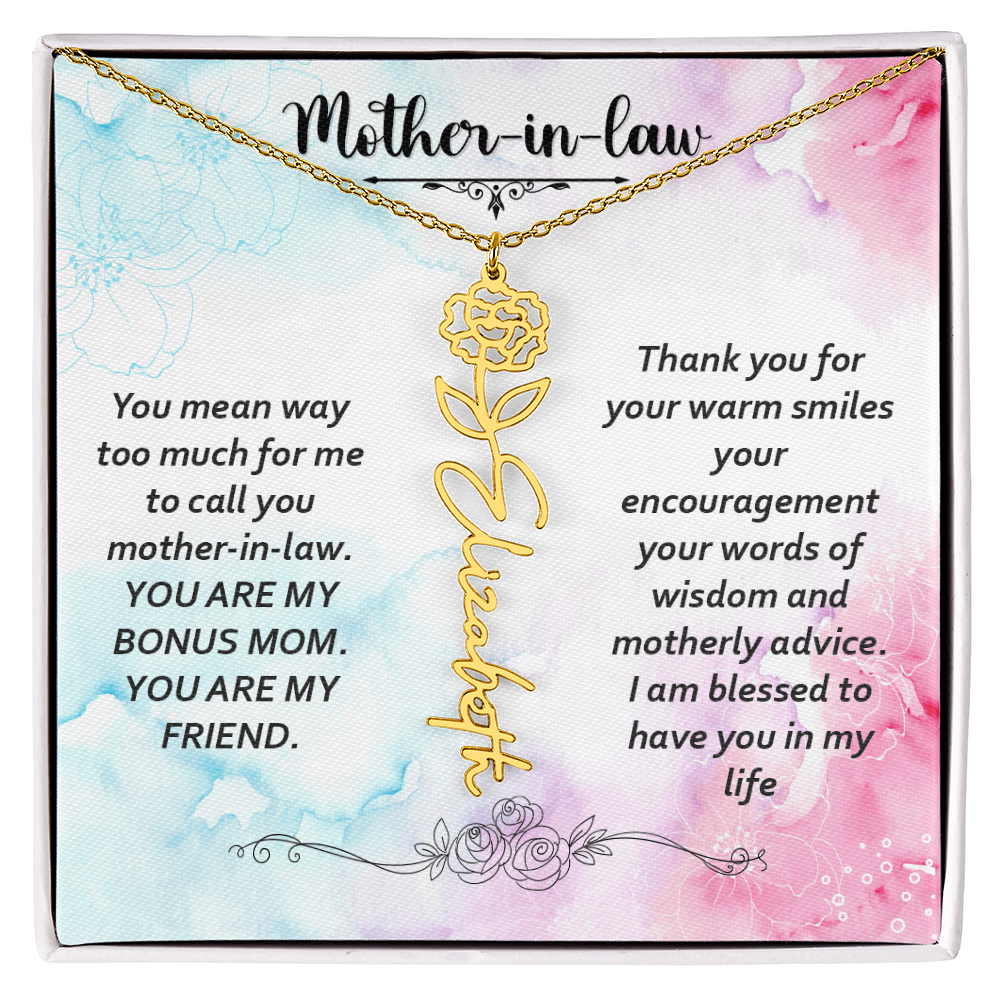 Mother-in-Law Bonus Mum and Friend Flower Name Necklace