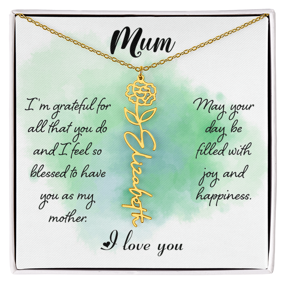 Mum Grateful for All You Do Flower Name Necklace