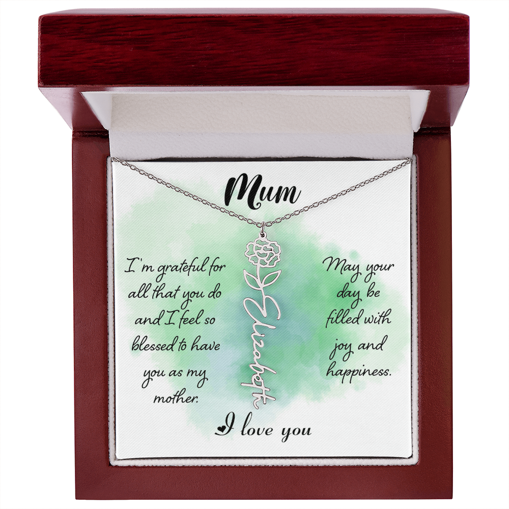 Mum Grateful for All You Do Flower Name Necklace