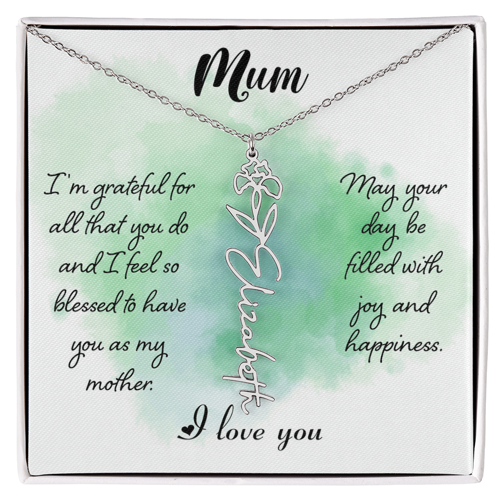 Mum Grateful for All You Do Flower Name Necklace