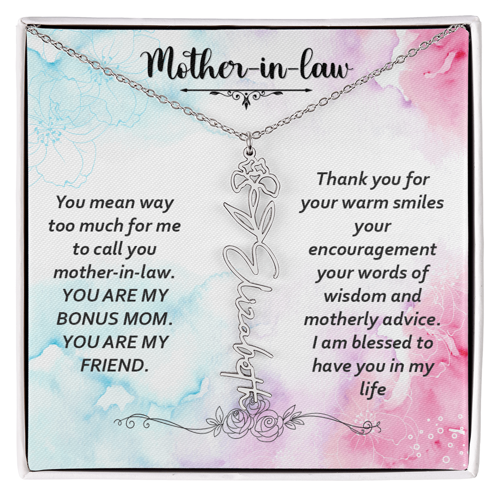 Mother-in-Law Bonus Mum and Friend Flower Name Necklace