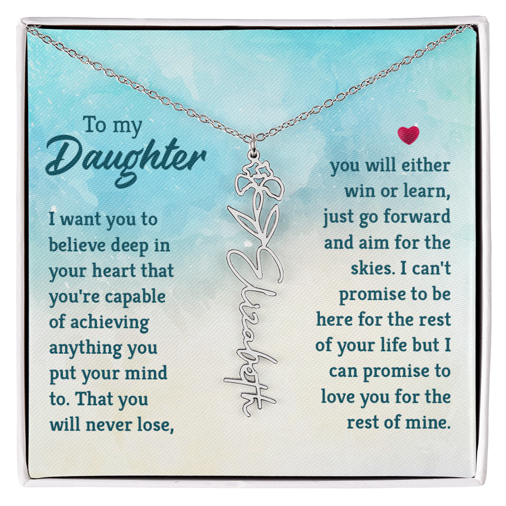 To My Daughter Aim for the Skies Flower Name Necklace