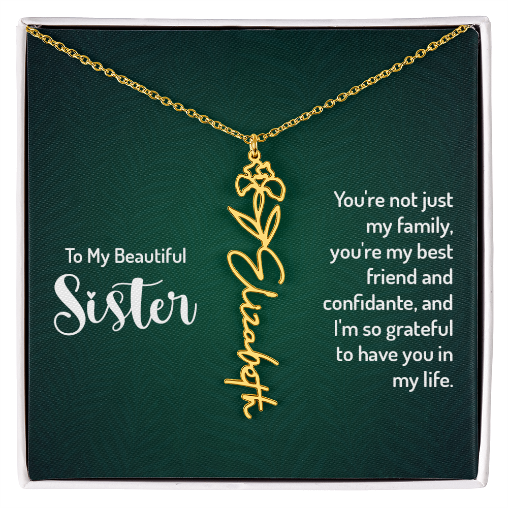 To My Beautiful Sister Best Friend and Confidante Flower Name Necklace
