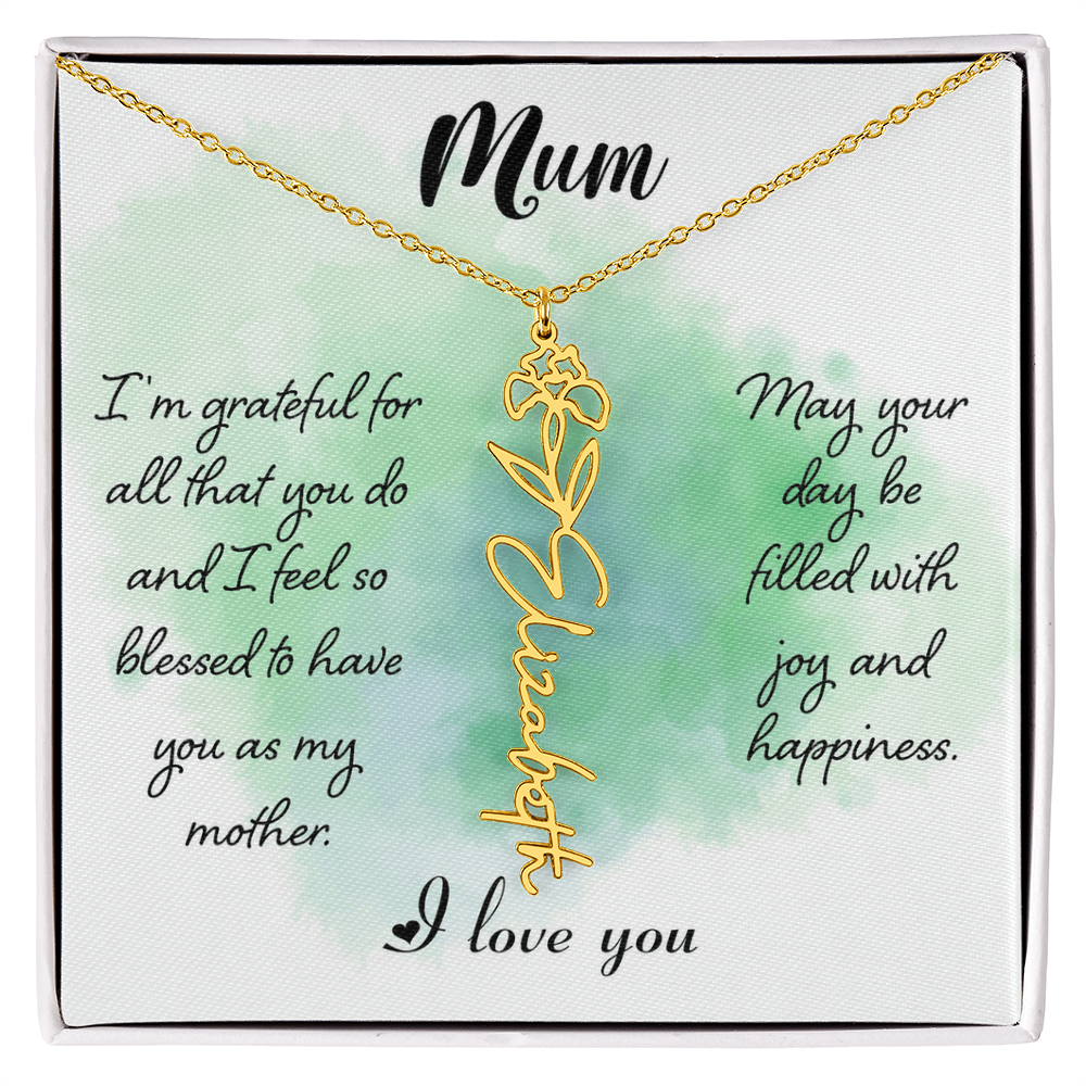 Mum Grateful for All You Do Flower Name Necklace