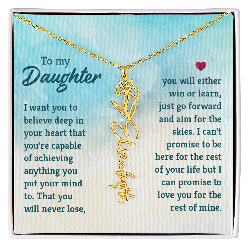 To My Daughter Aim for the Skies Flower Name Necklace