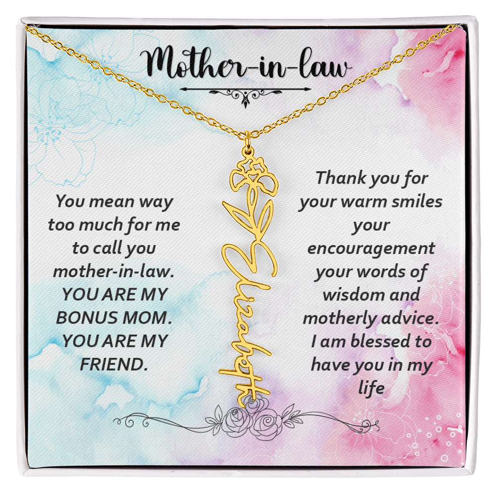 Mother-in-Law Bonus Mum and Friend Flower Name Necklace