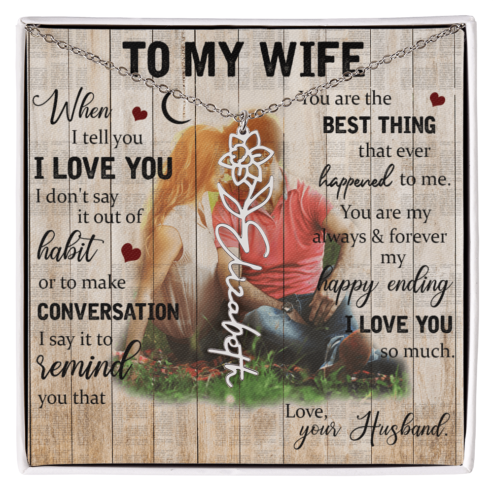 To My Wife Flower Name Necklace