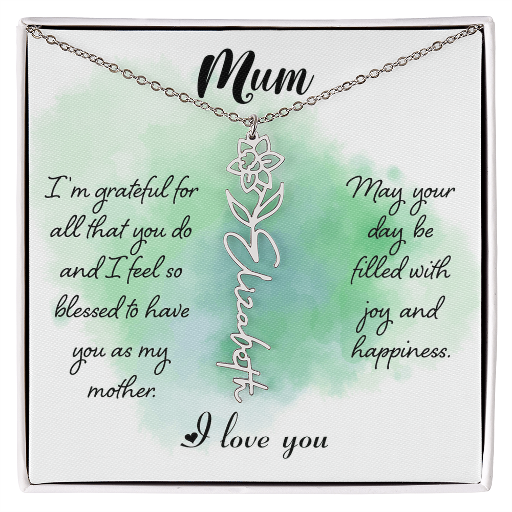 Mum Grateful for All You Do Flower Name Necklace