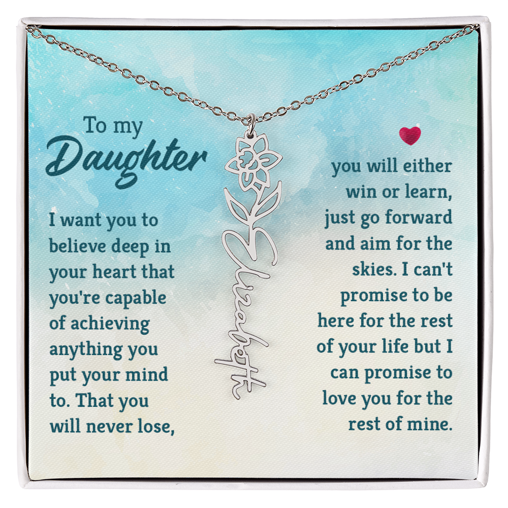 To My Daughter Aim for the Skies Flower Name Necklace