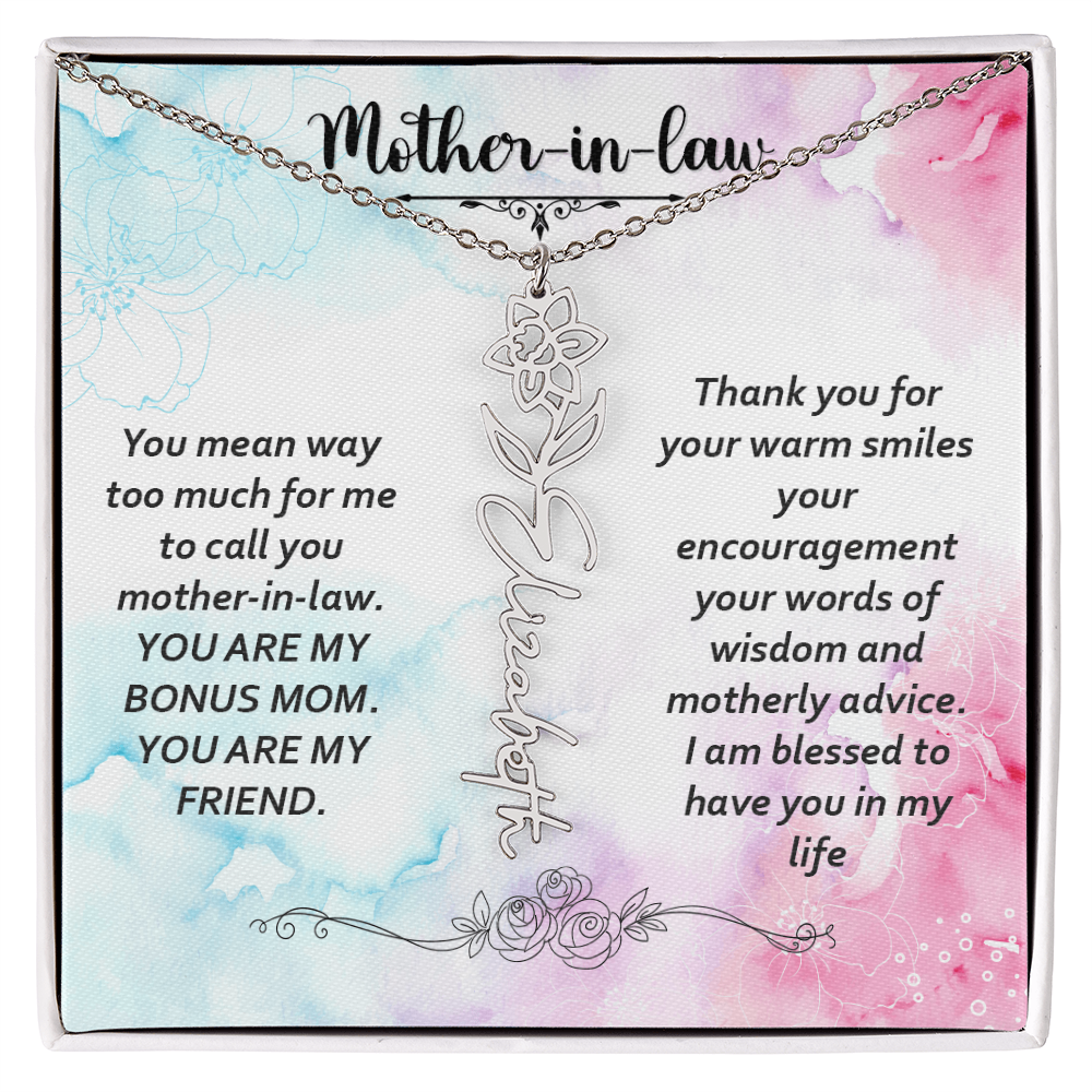 Mother-in-Law Bonus Mum and Friend Flower Name Necklace