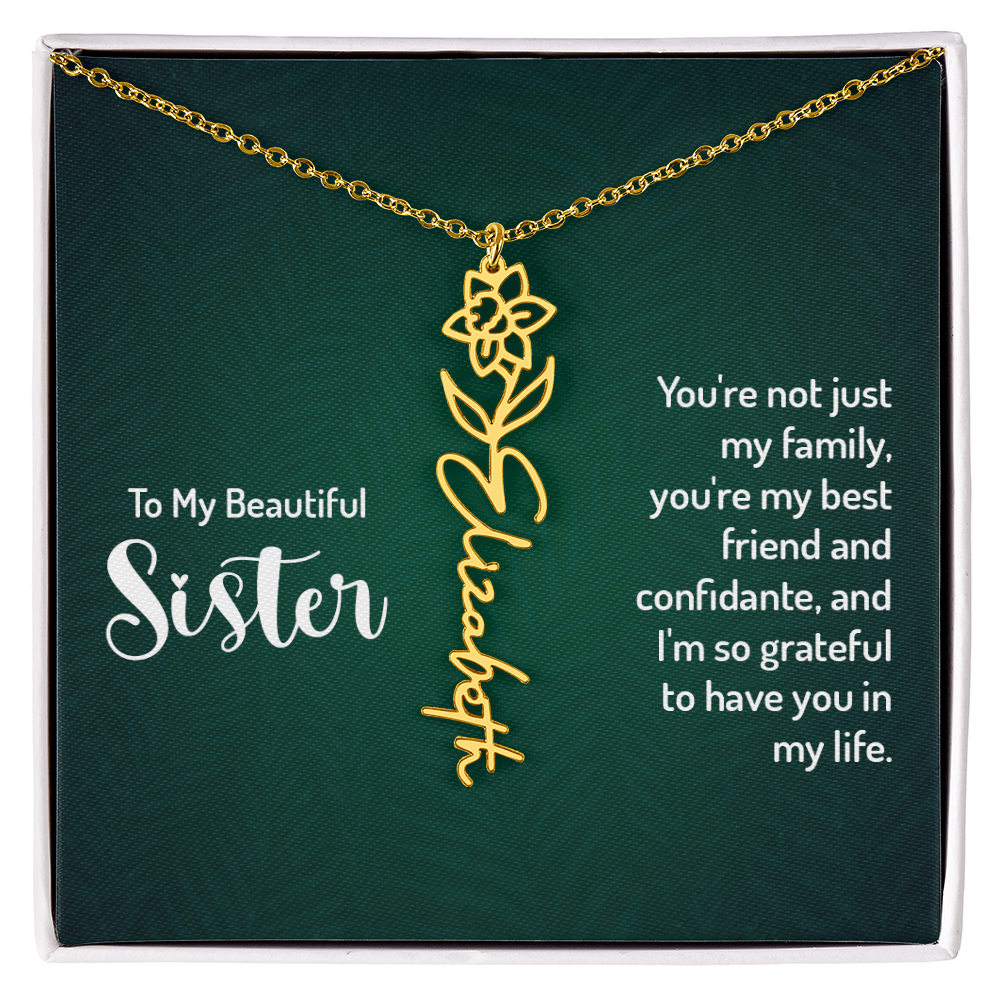 To My Beautiful Sister Best Friend and Confidante Flower Name Necklace