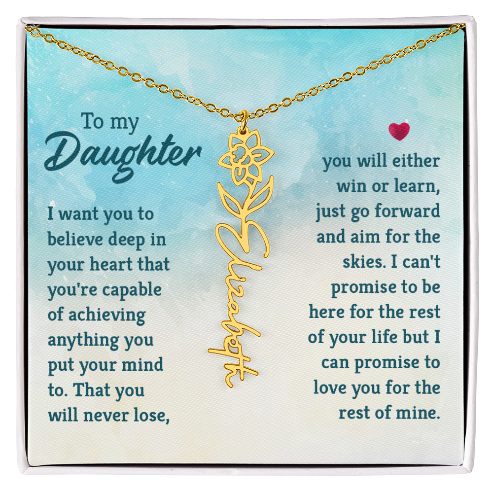 To My Daughter Aim for the Skies Flower Name Necklace
