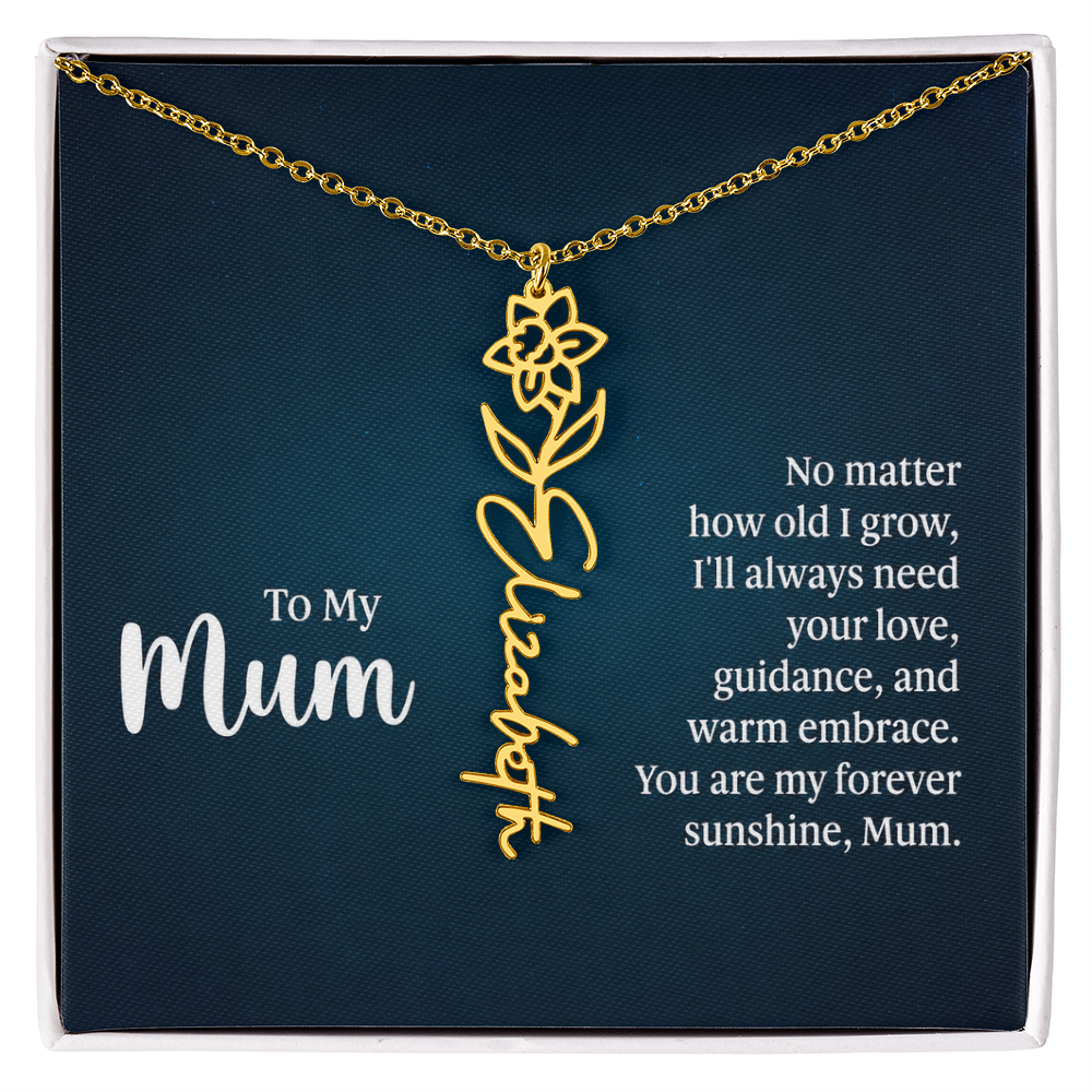 To My Mum Forever Sunshine Flower Name Necklace