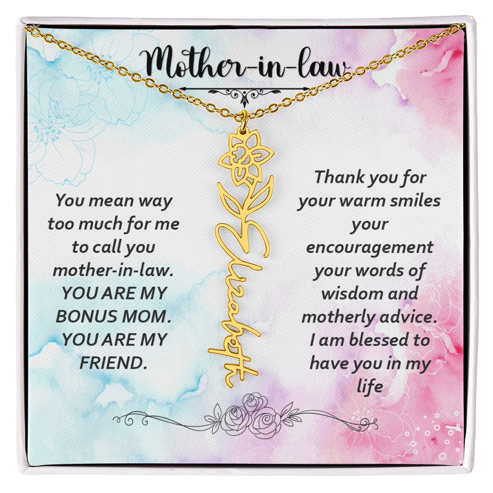 Mother-in-Law Bonus Mum and Friend Flower Name Necklace