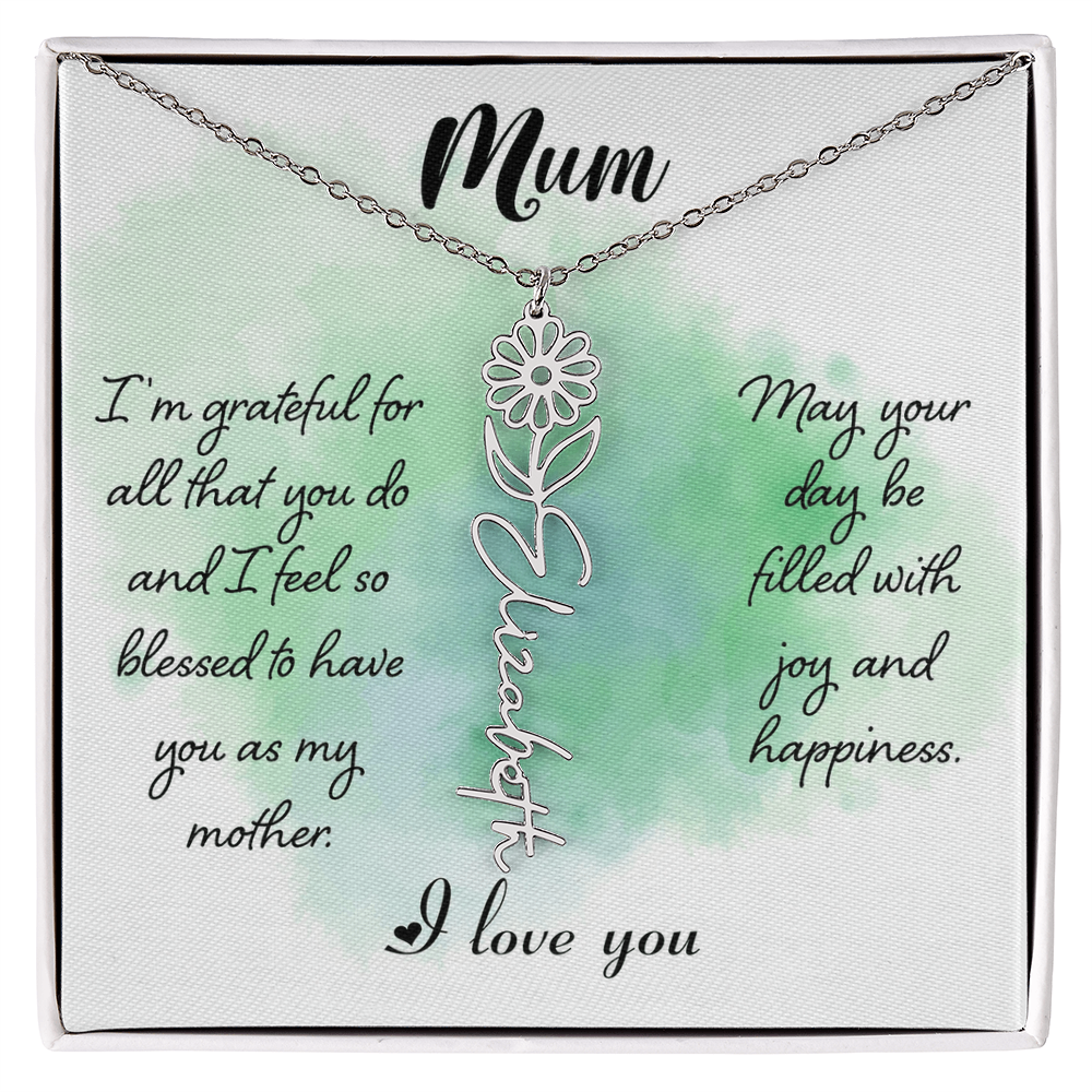 Mum Grateful for All You Do Flower Name Necklace