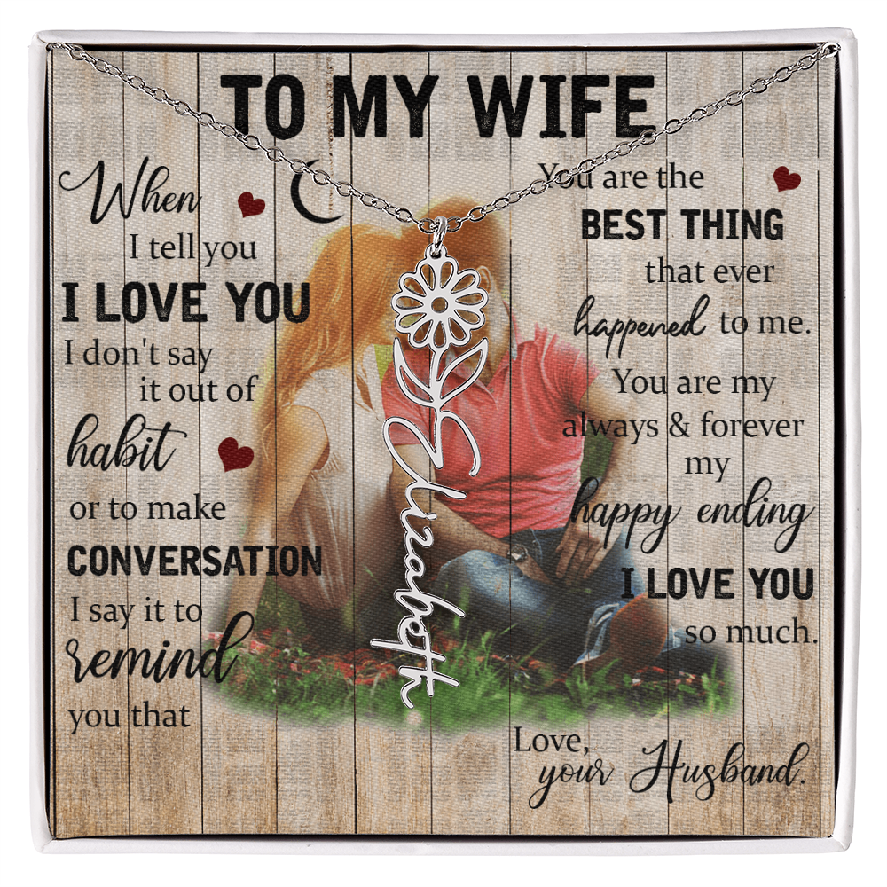 To My Wife Flower Name Necklace
