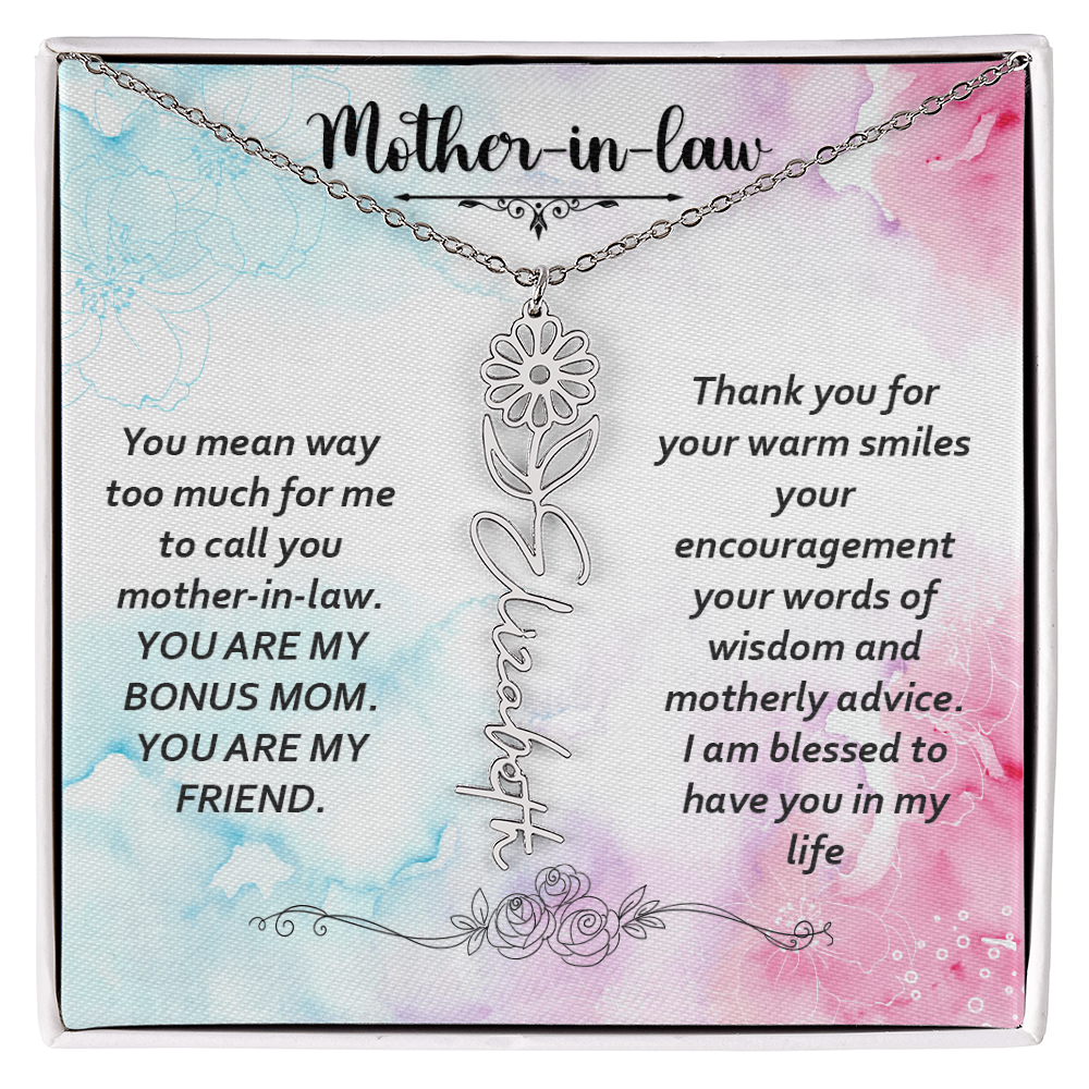 Mother-in-Law Bonus Mum and Friend Flower Name Necklace