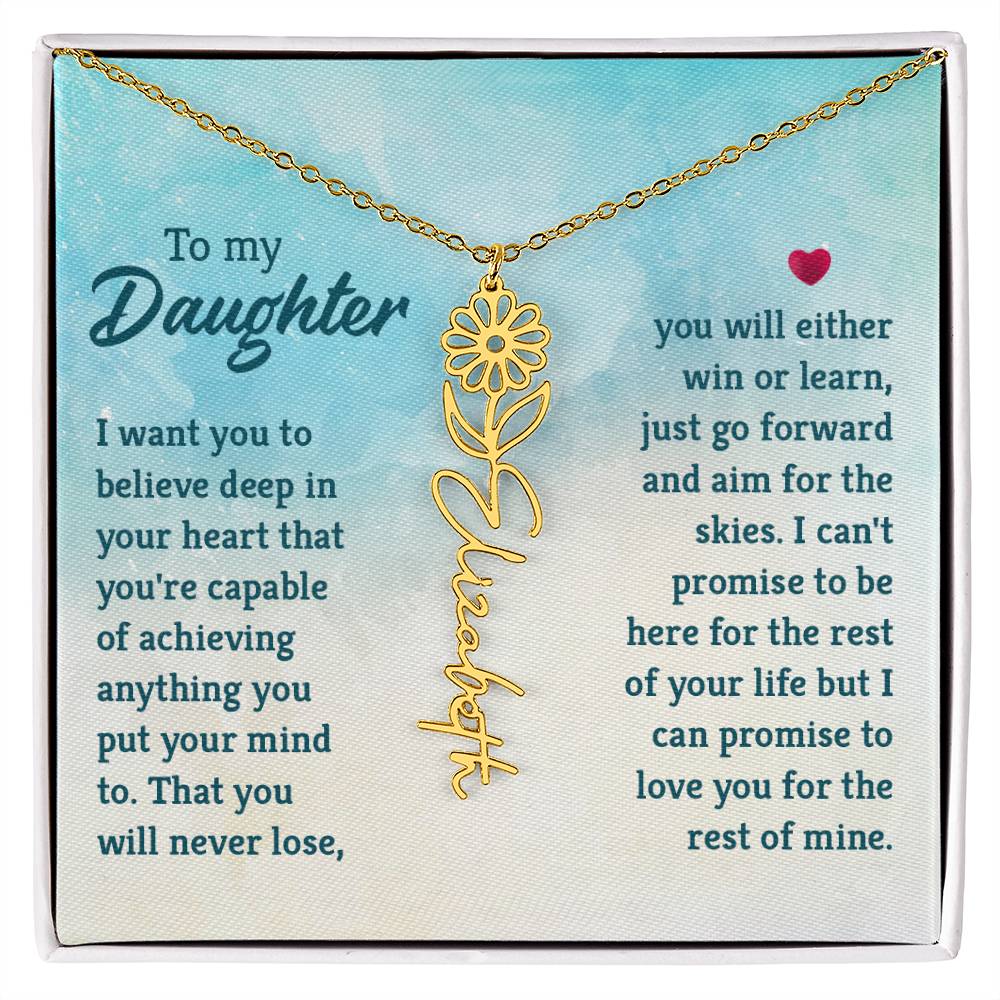 To My Daughter Aim for the Skies Flower Name Necklace