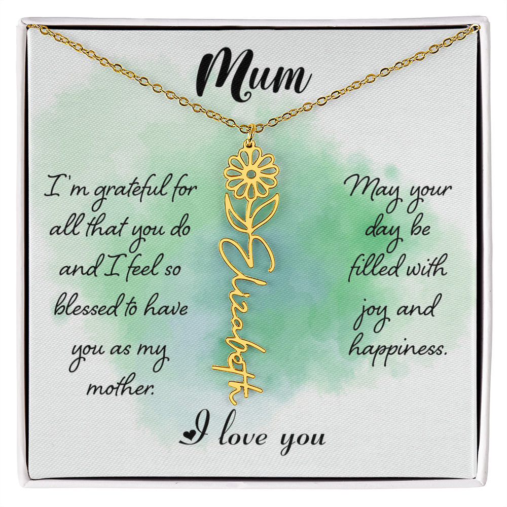 Mum Grateful for All You Do Flower Name Necklace