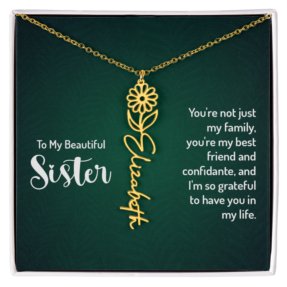 To My Beautiful Sister Best Friend and Confidante Flower Name Necklace