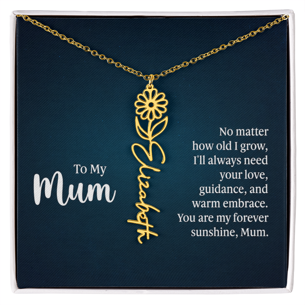 To My Mum Forever Sunshine Flower Name Necklace