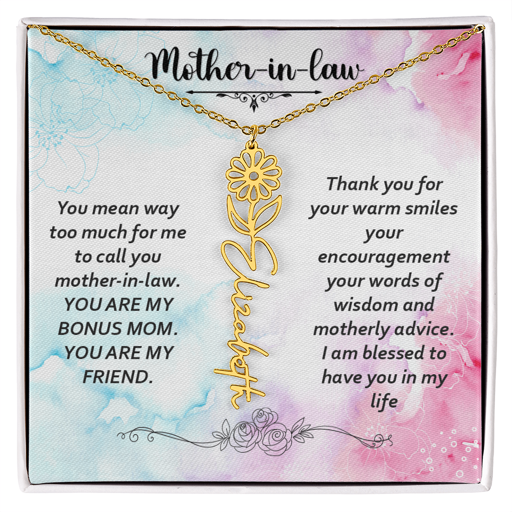Mother-in-Law Bonus Mum and Friend Flower Name Necklace