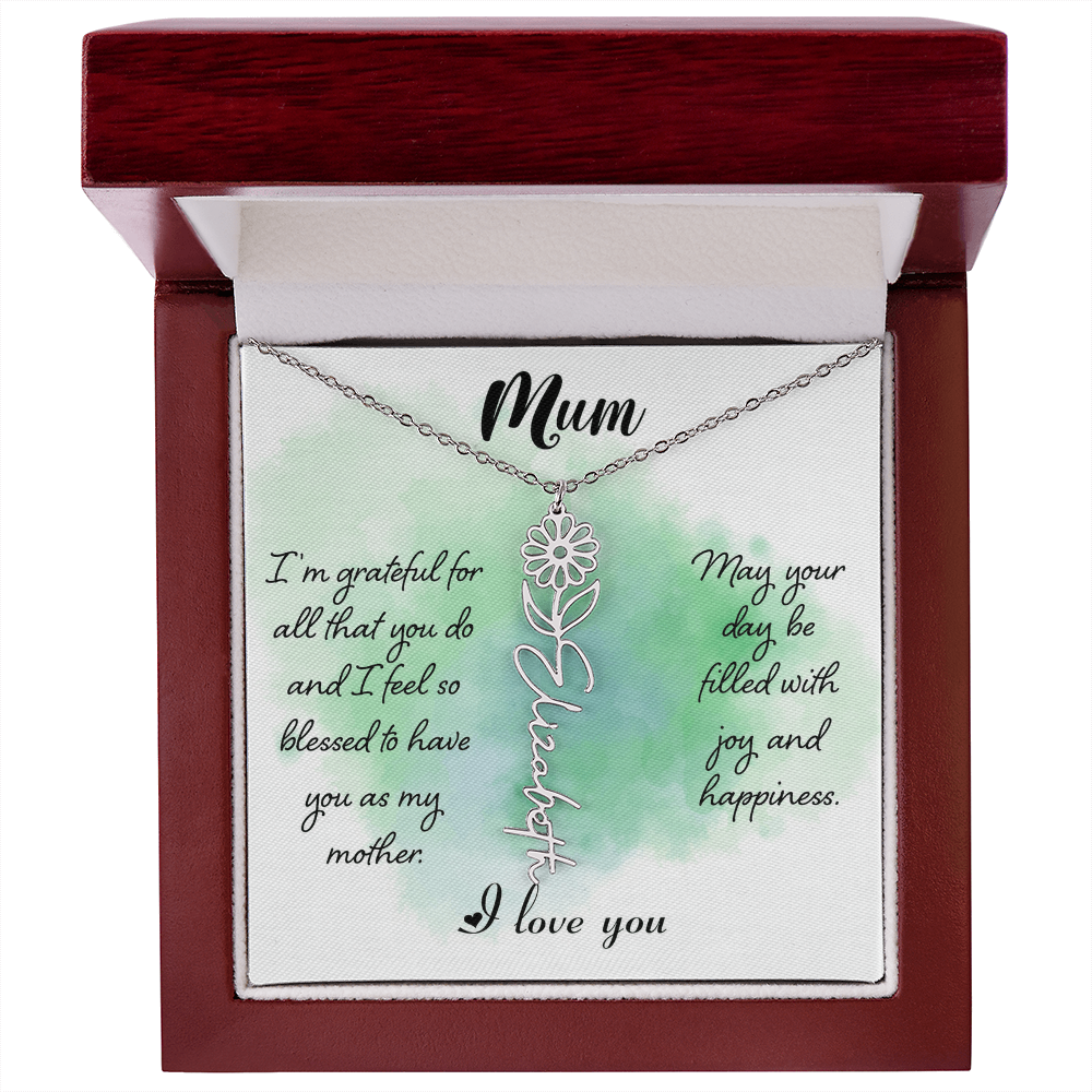 Mum Grateful for All You Do Flower Name Necklace