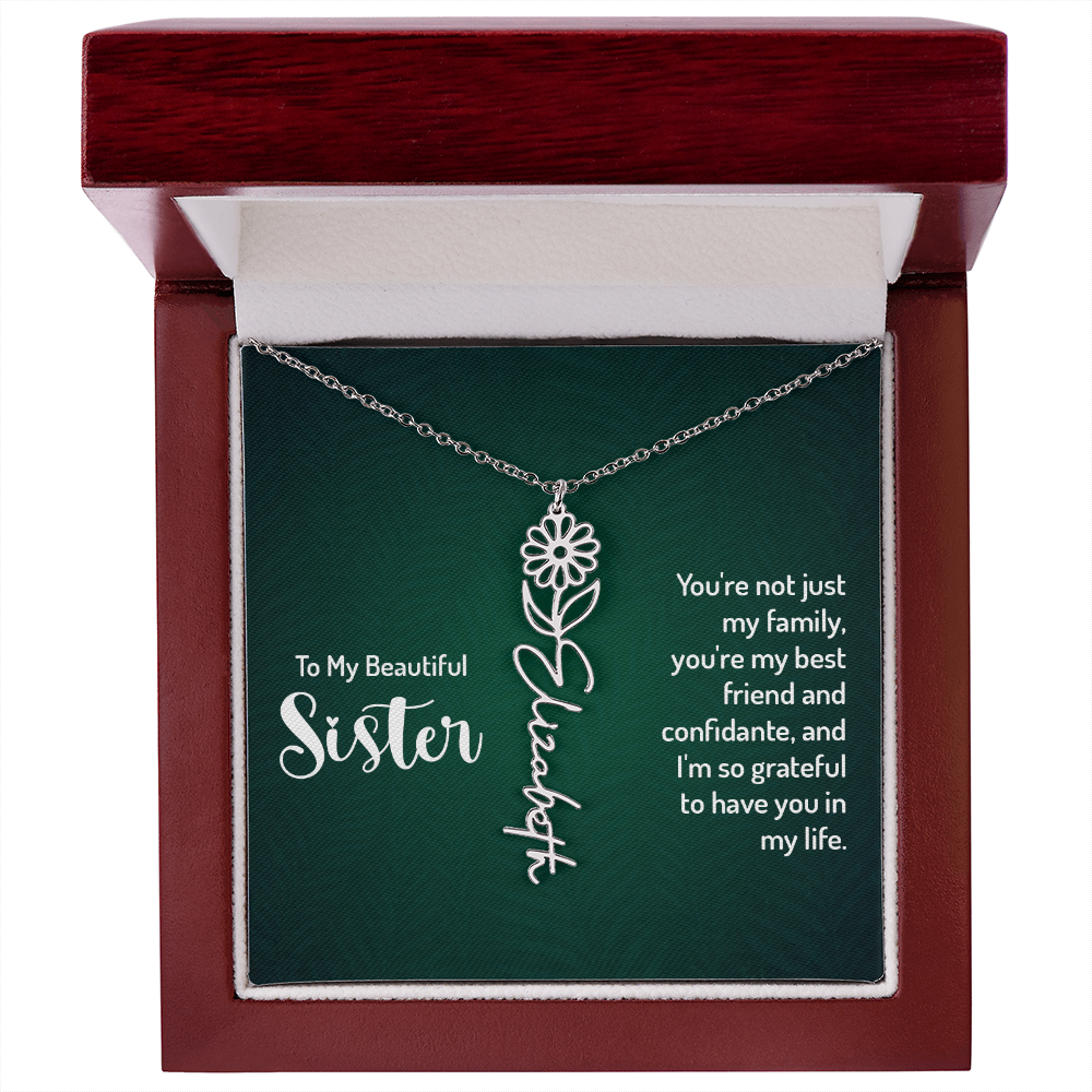 To My Beautiful Sister Best Friend and Confidante Flower Name Necklace