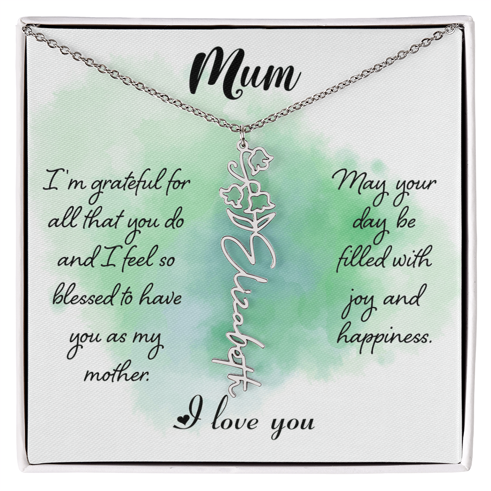 Mum Grateful for All You Do Flower Name Necklace