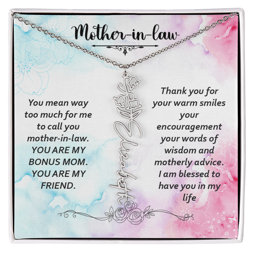 Mother-in-Law Bonus Mum and Friend Flower Name Necklace