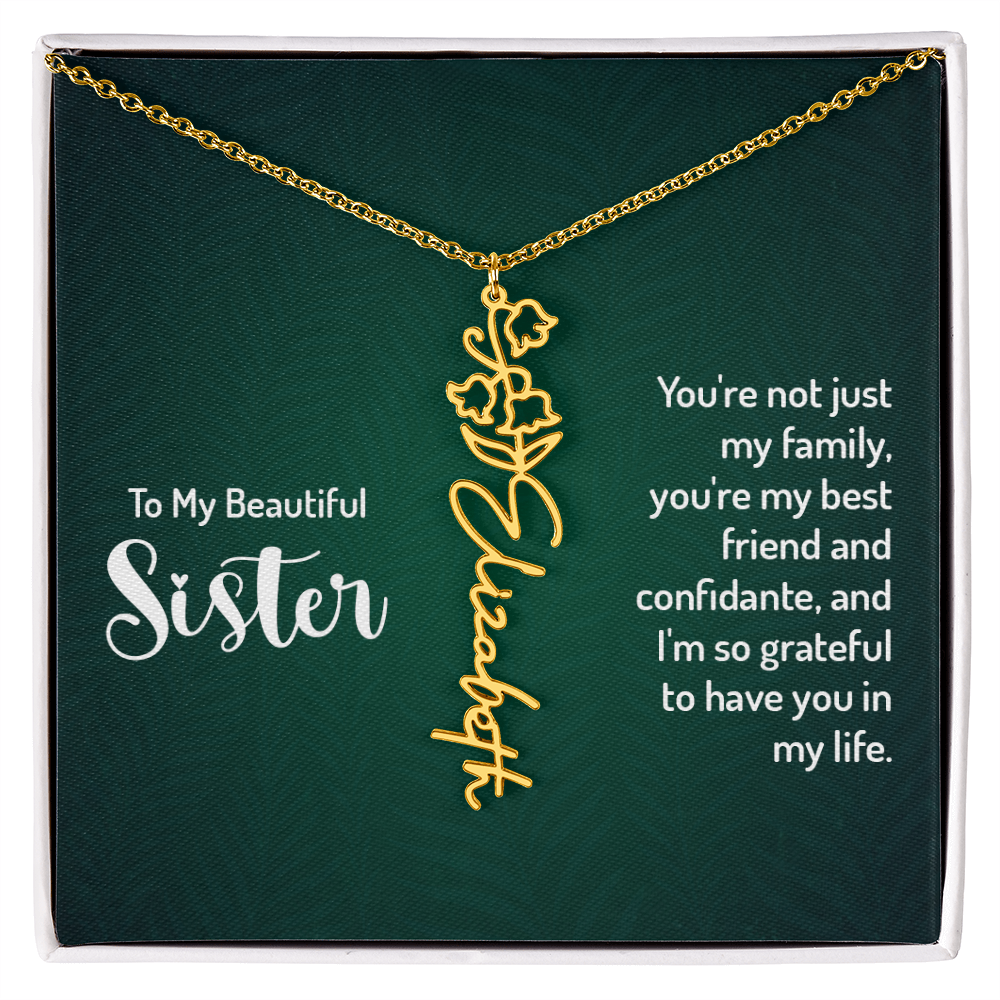 To My Beautiful Sister Best Friend and Confidante Flower Name Necklace