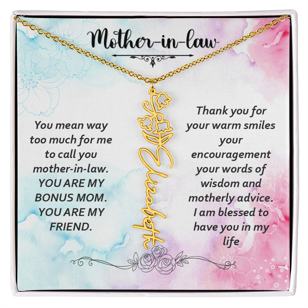 Mother-in-Law Bonus Mum and Friend Flower Name Necklace