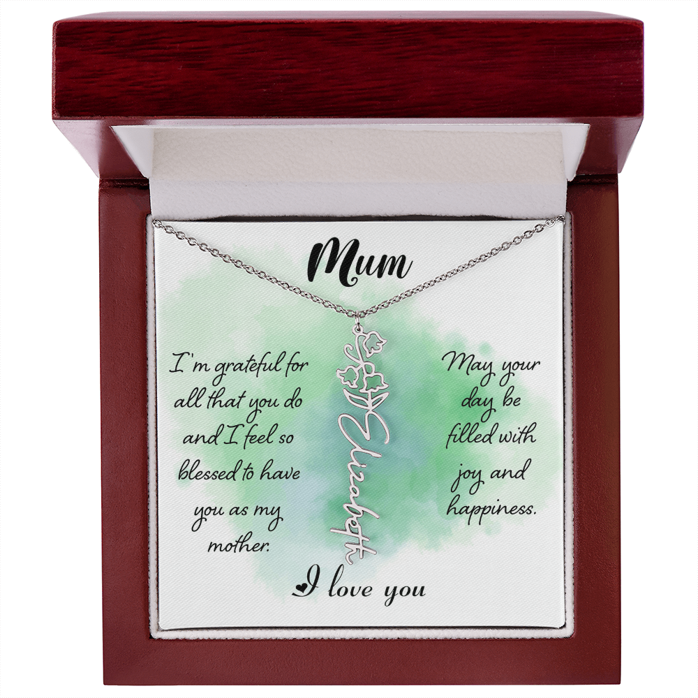Mum Grateful for All You Do Flower Name Necklace