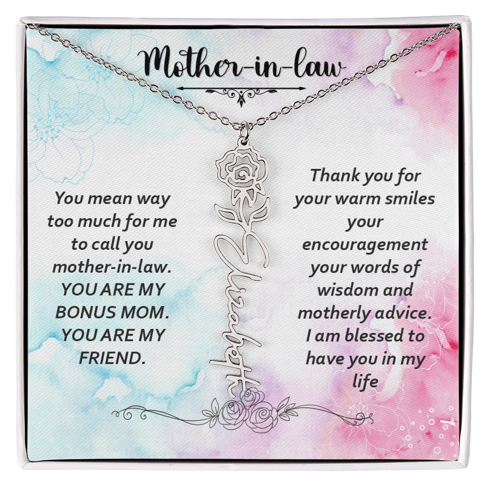 Mother-in-Law Bonus Mum and Friend Flower Name Necklace