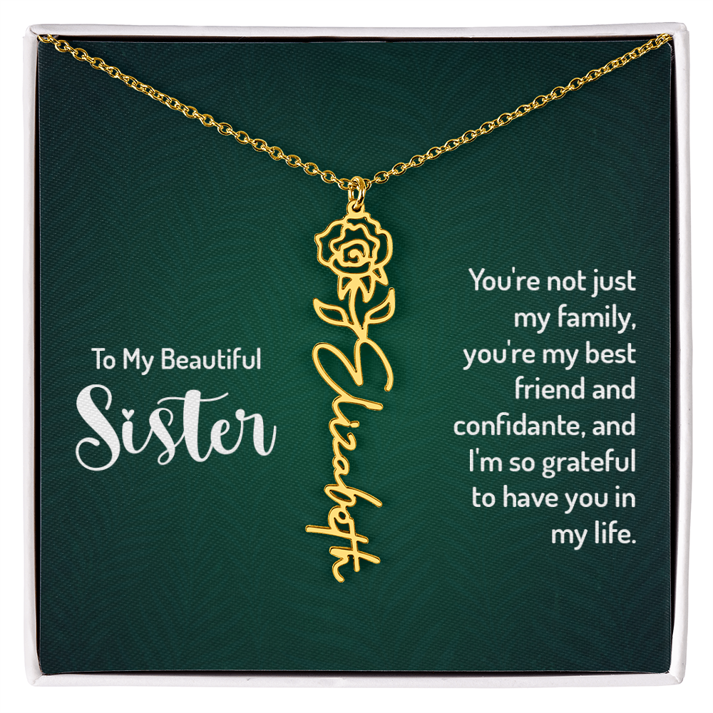 To My Beautiful Sister Best Friend and Confidante Flower Name Necklace