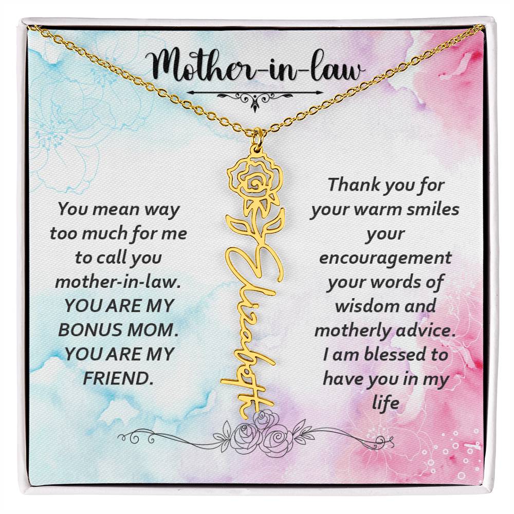 Mother-in-Law Bonus Mum and Friend Flower Name Necklace